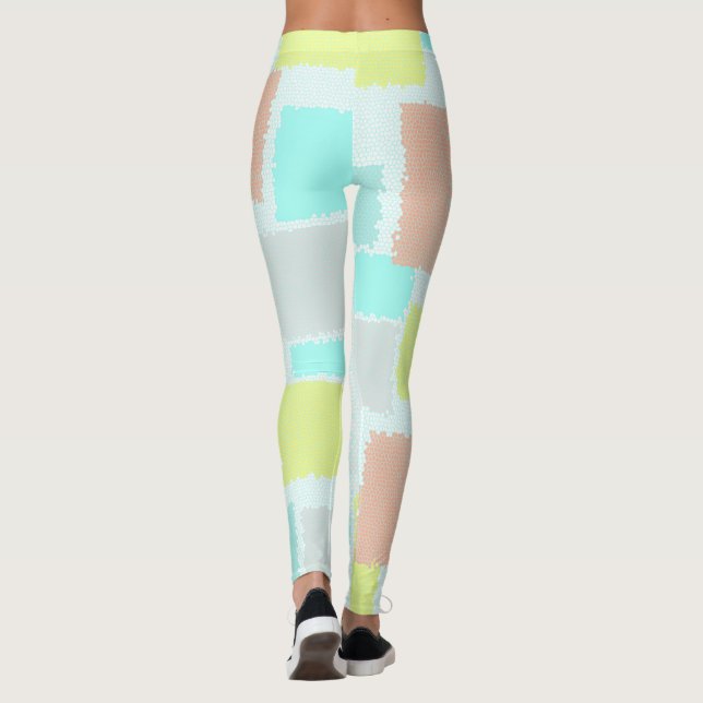 Funky Abstract Art Pastel Turquoise Yellow Leggings (Back)