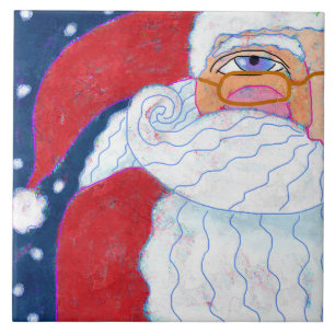 Funky Abstract Art Santa Claus Tile