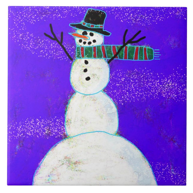 Funky Abstract Art Snowman Tile (Front)