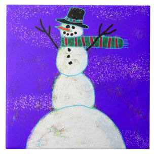 Funky Abstract Art Snowman Tile