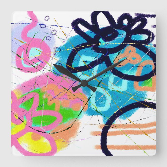 Funky Abstract Art Square Wall Clock (Front)