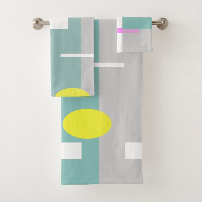 Funky Abstract Art Turquoise Pink Pastel Theme  Bath Towel Set (Insitu)