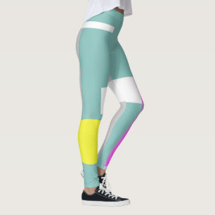 Funky Abstract Art Turquoise Pink Pastel Theme Leg Leggings
