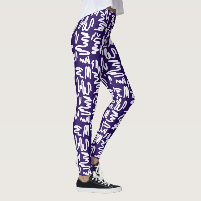 Funky Abstract Art White Blue Leggings (Right)