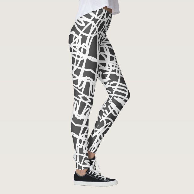 Funky Abstract Art White Grey Leggings (Right)