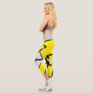 Funky Abstract Art Yellow Black Grey Leggings
