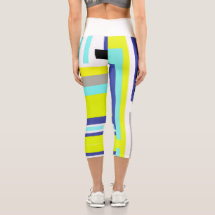 Funky Abstract Art Yellow Blue Pastel Theme Capri Leggings