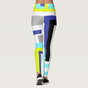 Funky Abstract Art Yellow Blue Pastel Theme Leggings