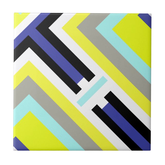 Funky Abstract Art Yellow Blue Pastel Theme Tile (Front)