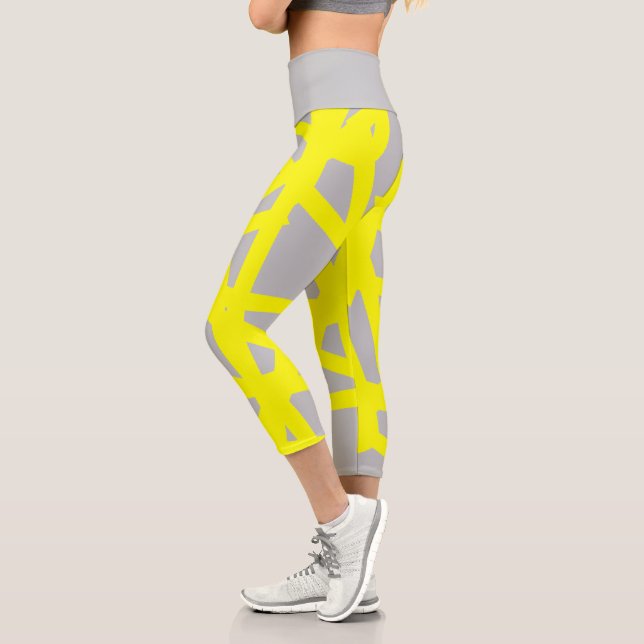 Funky Abstract Art Yellow Grey Leggings (Left)