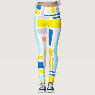 Funky Abstract Art Yellow Turquoise Pale Pastel Leggings