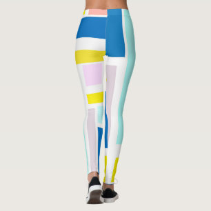 Funky Abstract Art Yellow Turquoise Pale Pastel Leggings