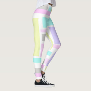 Funky Abstract Art Yellow Turquoise Pale Pastel Leggings