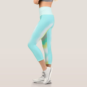 Funky Abstract Art Yellow Turquoise Pastel Theme  Capri Leggings