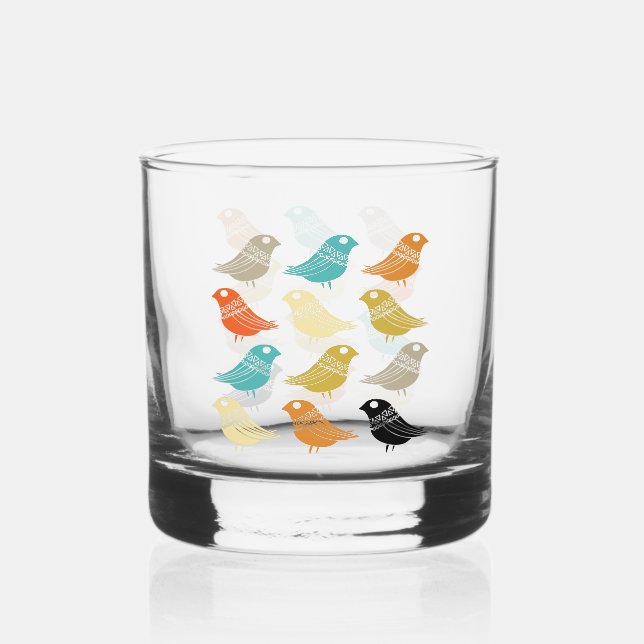 Funky Abstract Birds Mid Century Danish Modern Whiskey Glass (Front)