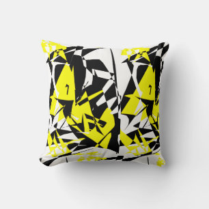 Funky Abstract Black Yellow Pattern Pillow Cushion