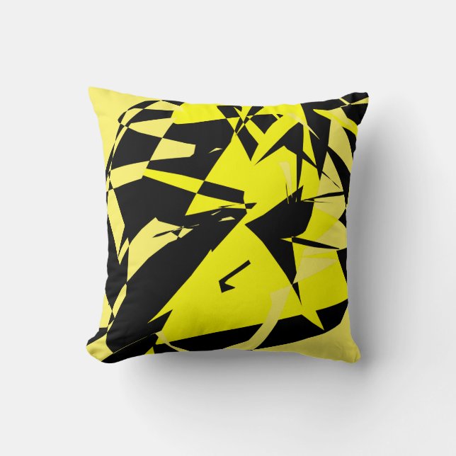 Funky Abstract Black Yellow Pattern Pillow Cushion (Front)