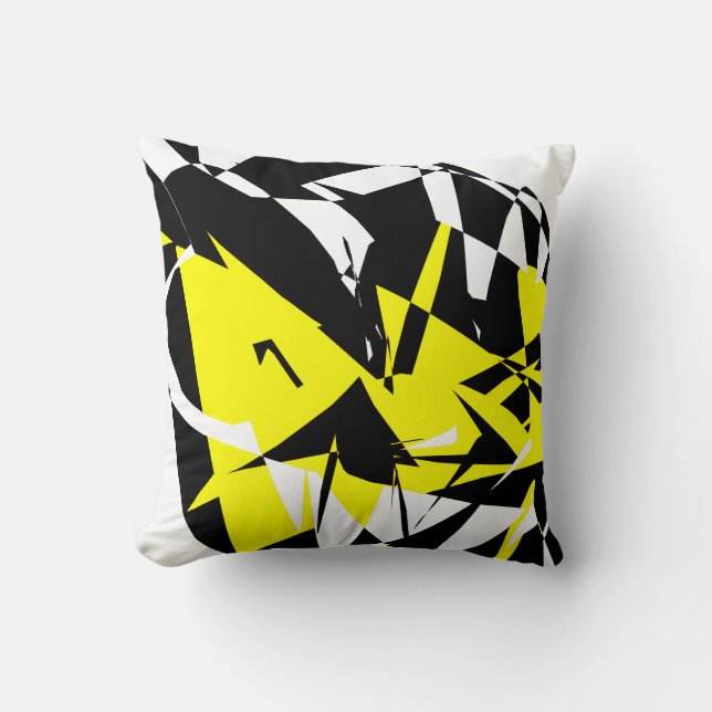Funky Abstract Black Yellow Pattern Pillow Cushion (Front)