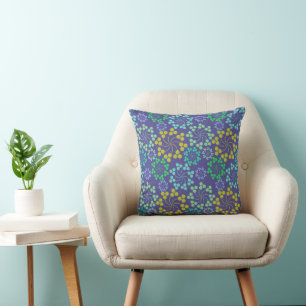 Funky Abstract Blue Floral Pattern Cushion