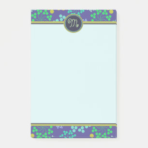 Funky Abstract Blue Floral Pattern Monogram Post-it Notes