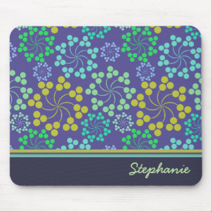 Funky Abstract Blue Floral Pattern Personalised Mouse Mat