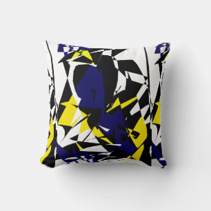 Funky Abstract Blue Yellow Pattern Pillow Cushion