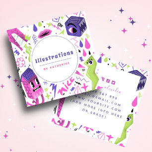 Funky Abstract Cartoon Illustration Graphic Design Square Business Card