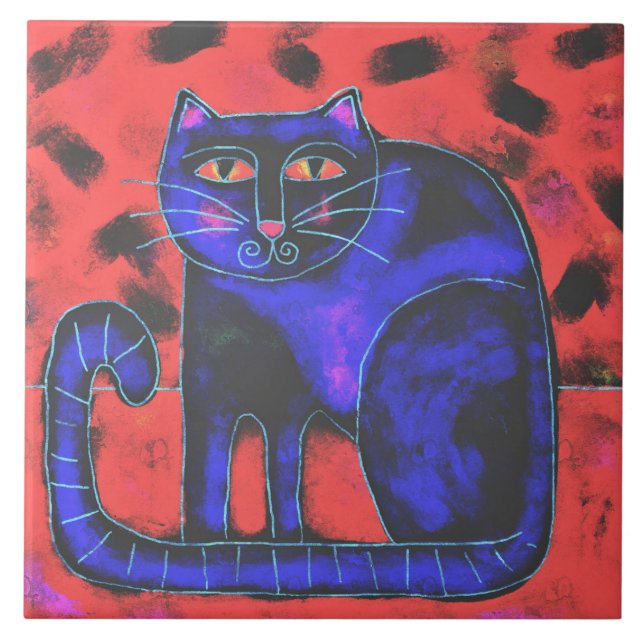 Funky Abstract Cat Painting Tile (Front)