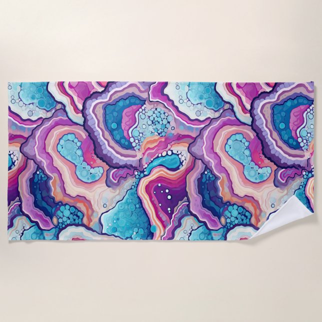 Funky Abstract Colourful Agate Geode Pattern  Beach Towel (Front)