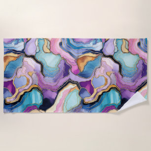Funky Abstract Colourful Agate Geode Pattern Beach Towel
