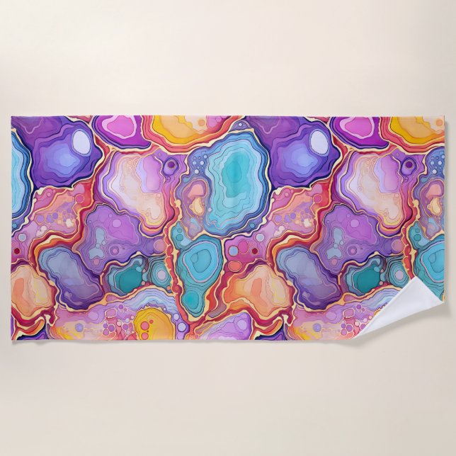 Funky Abstract Colourful Agate Geode Pattern  Beach Towel (Front)