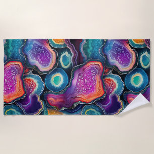 Funky Abstract Colourful Agate Geode Pattern  Beach Towel
