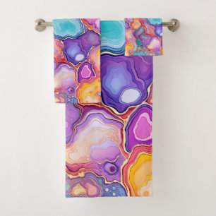Funky Abstract Colourful Pattern Bathroom Bath Towel Set