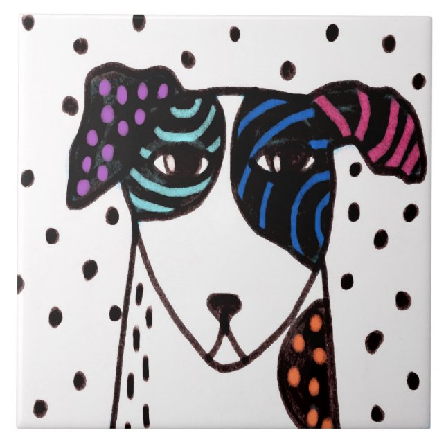 Funky Abstract Digital Dog Art Tile (Front)