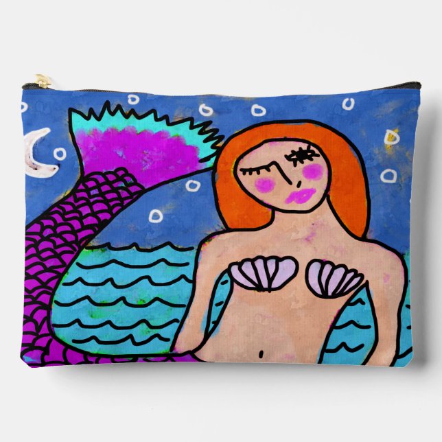 Funky Abstract Digital Mermaid Painting Accessory Pouch (Front)