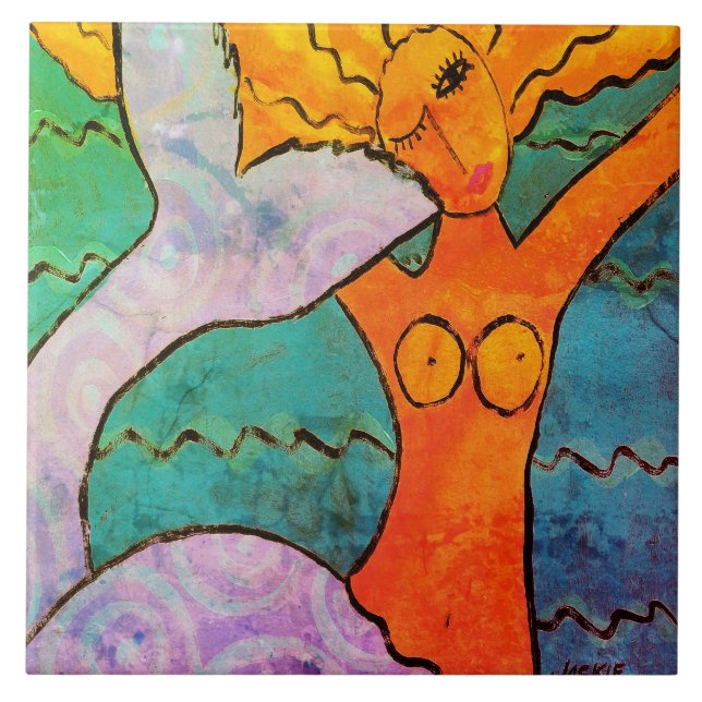 Funky Abstract Digital Mermaid Painting  Tile (Front)