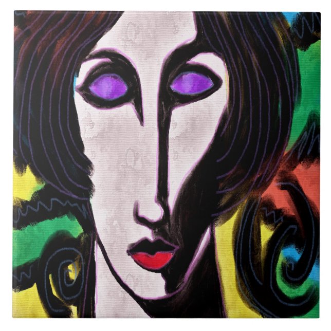 Funky Abstract Digital Painting of a Woman Tile (Front)