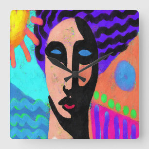 Funky Abstract Digital Painting Square Wall Clock