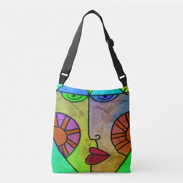 Funky Abstract Face Crossbody Bag (Front)
