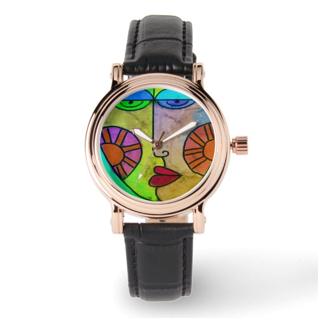 Funky Abstract Face Wearable Art Watch (Front)