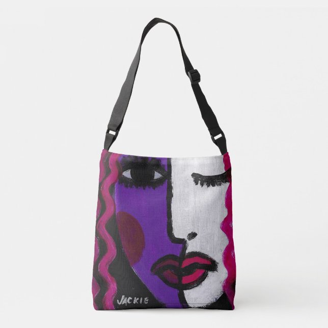 Funky Abstract Female Face Crossbody Bag (Back)