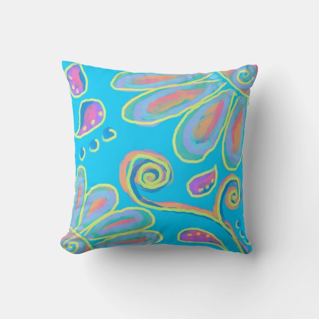 Funky Abstract Floral Throw Pillow (Front)