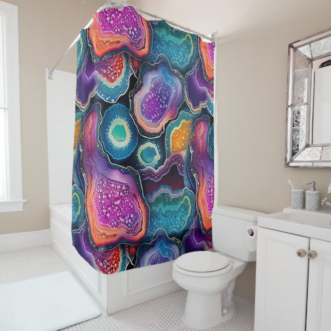 Funky Abstract Geode Agate Pattern Bathroom  Shower Curtain (In Situ)