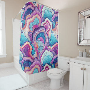 Funky Abstract Geode Agate Pattern Bathroom  Shower Curtain