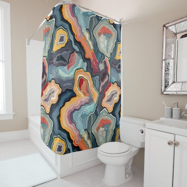 Funky Abstract Geode Agate Pattern Bathroom  Shower Curtain (In Situ)