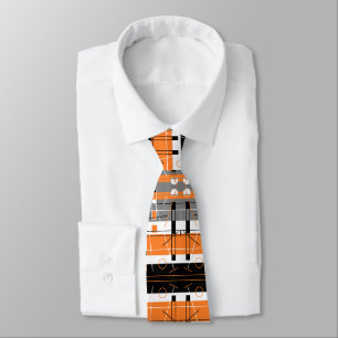 Funky Abstract Geometry Orange Black Tie