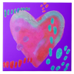Funky Abstract Heart Digital Painting Tile