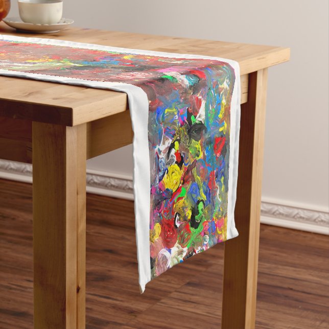 Funky Abstract Joyful Colourful  Short Table Runner (In Situ)