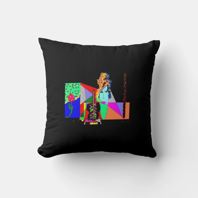 Funky Abstract Lady Black Throw Pillow (Front)