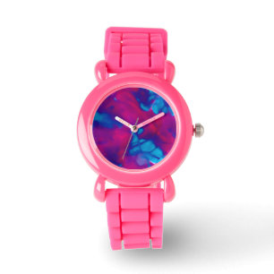 Funky abstract marbled alcohol ink pink and blue w watch